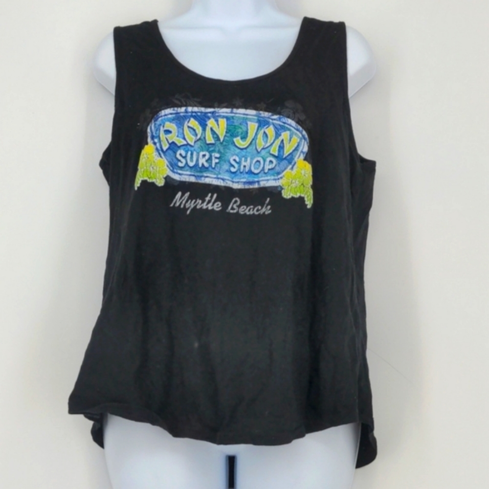 Ron Jon Surf Shop Myrtle Beach Tourist Black Noir Flower Logo Tank Top XL Grunge